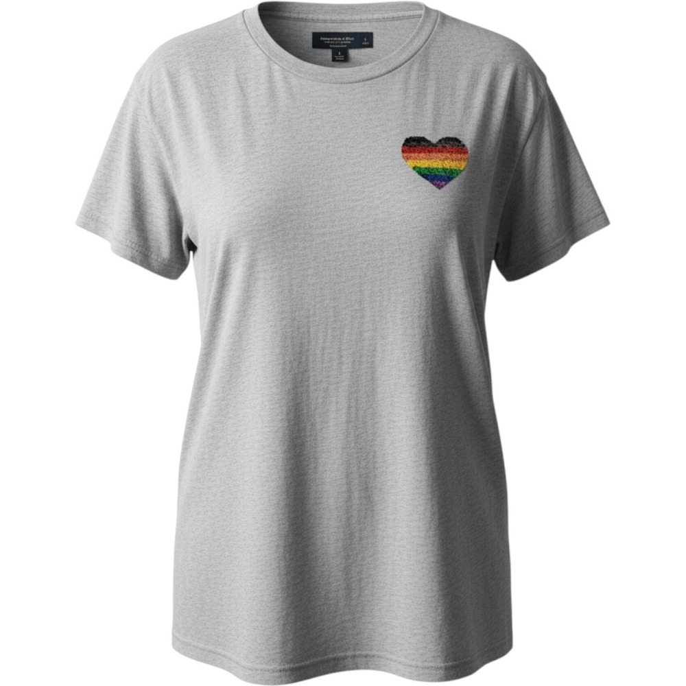 Abercrombie & Fitch Pride Rainbow Sequin Heart Relaxed T-Shirt Gray Large